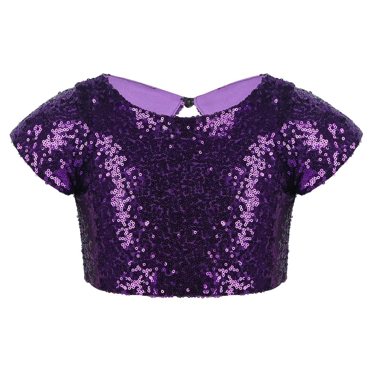 Детский укороченный топ с рукавами-крылышками и блестками на спине для танцев, сцены, дня рождения, вечеринки, принцессы, повседневная одежда - Цвет: Purple