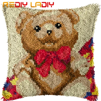 

Latch Hook Kits Make Your Own Cushion Bear Bow Tie Acrylic Yarn Crochet Pillow Case Set Printed Canvas Latch Hook Cushion Cover