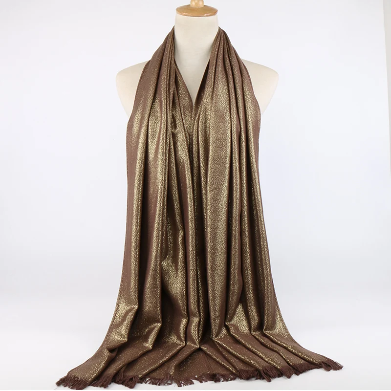 Блестящий шарф с люрексом, простой хлопковый хиджаб, шаль, Шиммер, шарфы для женщин, мусульманский головной убор, роскошный платок 180*70 см