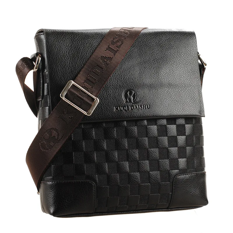 

Men Casual Fashion Grid Embossed MEN'S Real-leather Bag Shoulder Diagonal Leather Bag Autonomous Brand