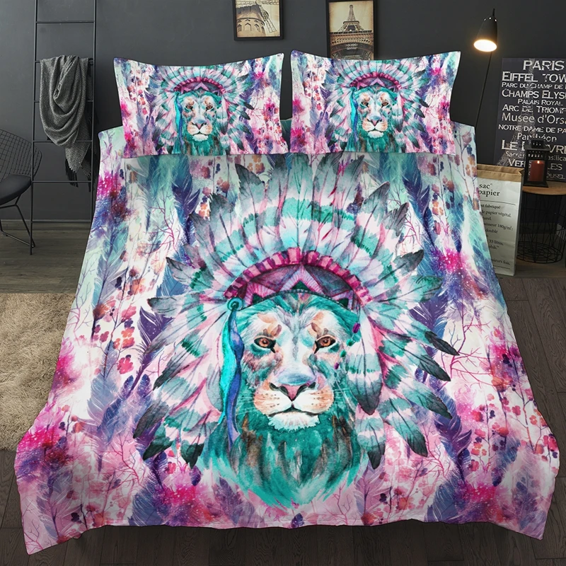 

Böhmen Bettwäsche Set Tier Tiger Königin König Bett Kleidung Dreamcatcher Rosa Singen Doppel Twin Voll Größe Bettbezug-set Für e