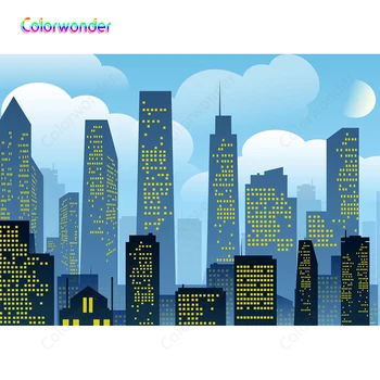 

Colorwonder Photography Backgrounds City Night Modern Buliding with Yellow Lights Night Backdrops for Kids Birthday Party Decor