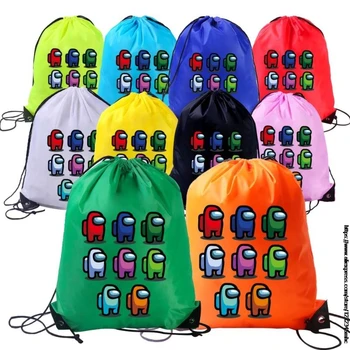 

Game Among Us Birthday Party Gifts Non-woven Drawstring Bags Kids Boys Girls Favor Swimming School Backpacks 2pcs