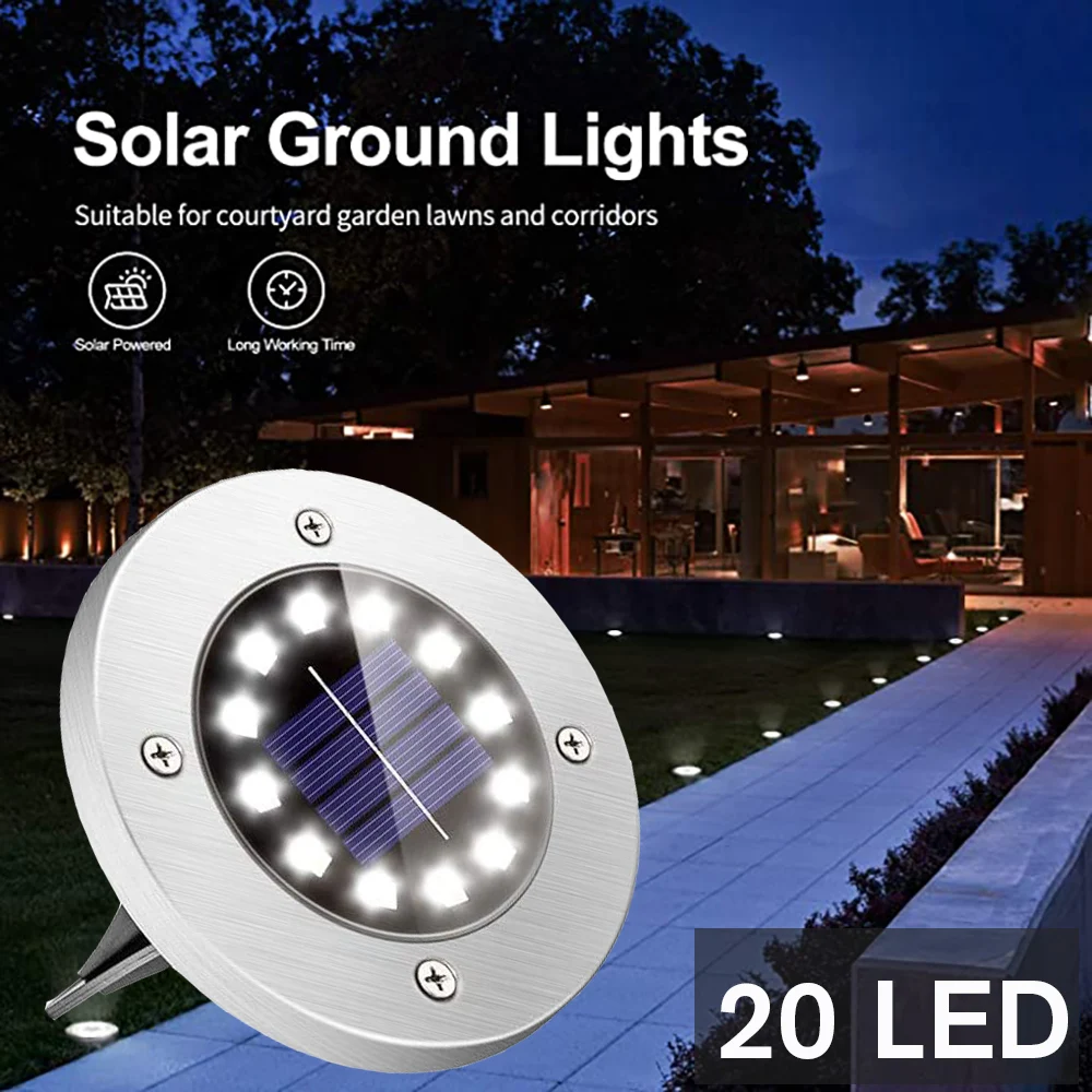 Outdoor Garden Solar Underground Light 8/12/20 LED Villa Front Lawn Decorative Lamp Waterproof Supplies For Pathway Lawn Lights