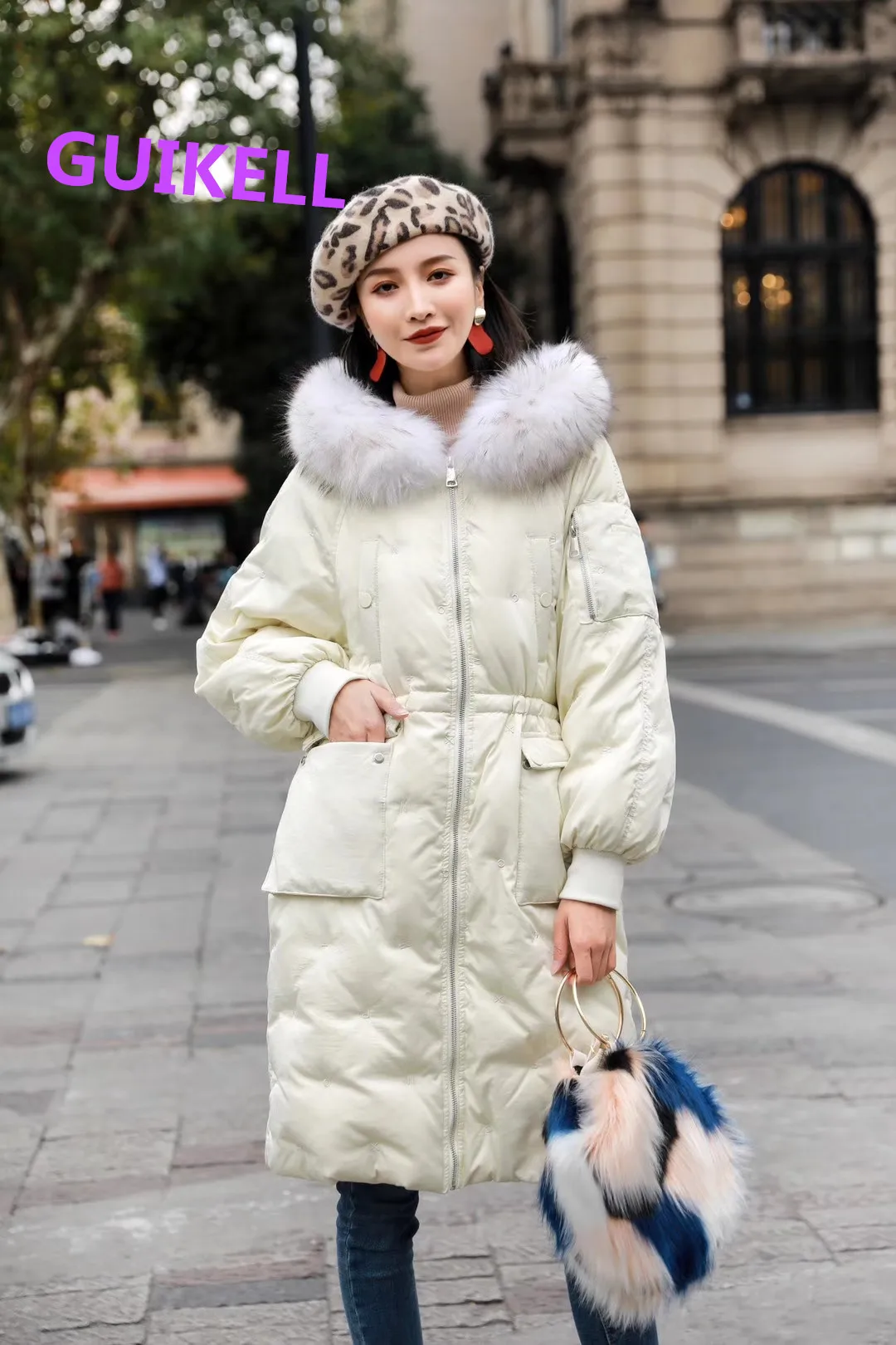 GUIKELL Down jacket women's medium long 2020 winter new style popular Korean loose white duck down fashionable casual warm coat | Женская