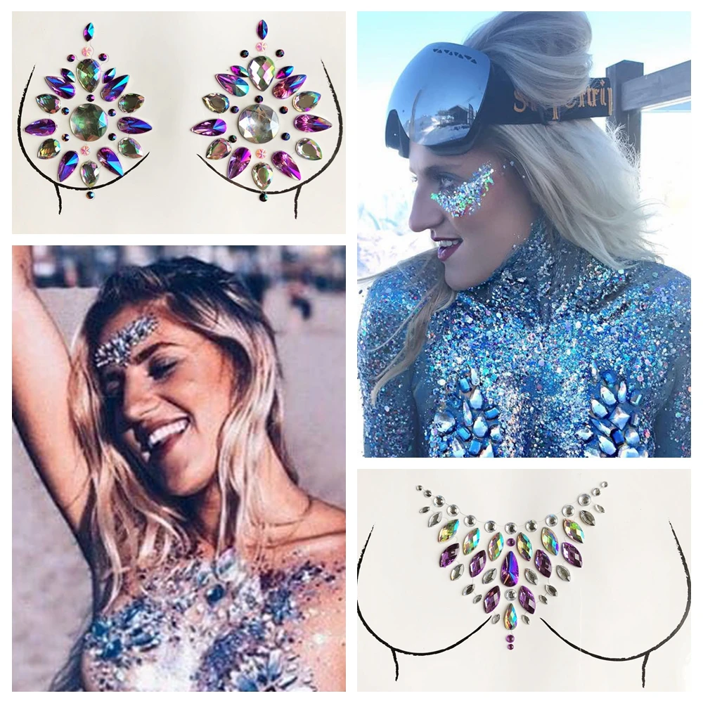 

For Party Show Stage Flash Chest Sticker Beautiful Breast Glitter Decoration Easy To Use Styling Tools Acrylic Resin Drill Paste