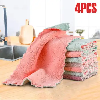 

4PCS Non-stick Oil Wipping Rags Cloth Anti-grease Microfiber Cleaning Cloth Dish Washing Cleaning Towel Kitchen Washing Tool L35