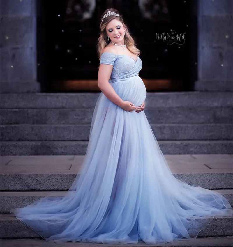Maternity Tulle Panjang Gaun Renda Baju 