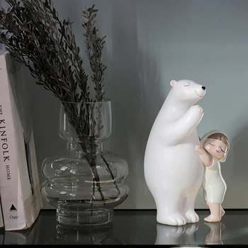 

Creative White Polar Bear Cub Resin Decoration Simple Modern Polar Bear Hug Cute Baby Bedroom Decoration Ornaments Crafts