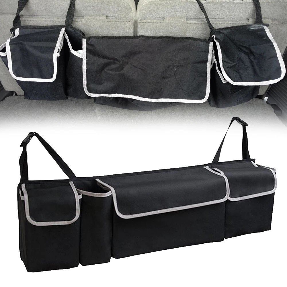 

Tidy Oxford Cloth Waterproof Heavy Duty Car Boot Organiser Universal Storage Foldable 4 Pockets Hanging Large Black Durable