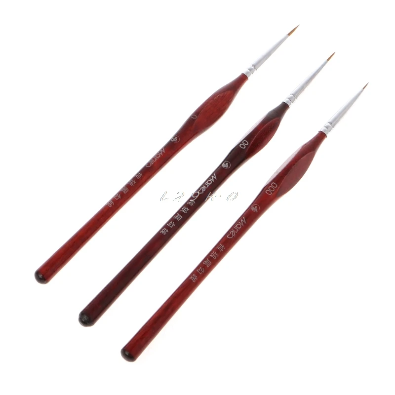 3 uds. De pinceles de pintura en miniatura, Pelo de lobo profesional de detalles finos 0 ~ 000