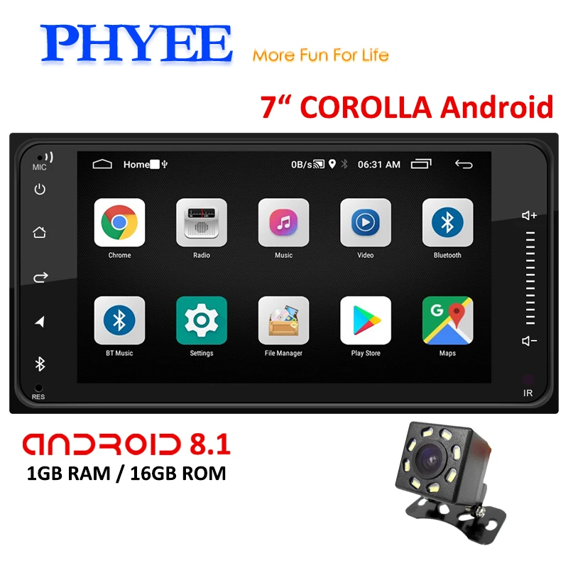 

PHYEE 2 Din Android Radio Car Multimedia Player Bluetooth GPS Navi Mirror Link Wifi FM 7 Inch Head Unit 7001 for Toyota Corolla