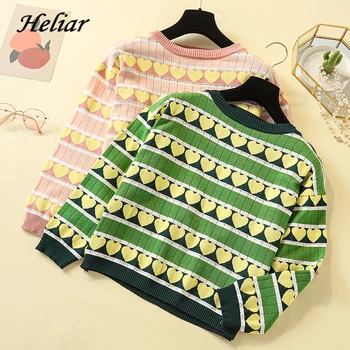 

Heliar Green Stripes Women Sweater Female Round Neck Autumn Knitted Pullovers Casual Long Sleeve Winter Casual Sweater For Women