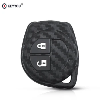 

KEYYOU 10pcs For Suzuki SX4 Swift Vitara Carbon Fiber Silicone Key Fob Case 2 Buttons Car Remote Key Keychain Cover