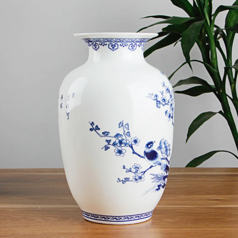 Blue and White Jingdezhen Porcelain Vases: Fine Bone China Vase with Bird and Flowers Decoration image 4