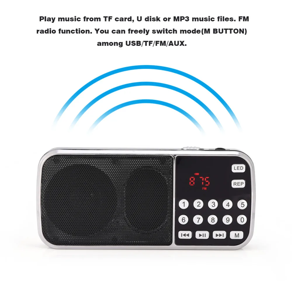 ̴ FM  ù ޴ Ŀ,  LCD ÷ Mp3  ÷̾,  AUX USB TF ī, LED , 3W
