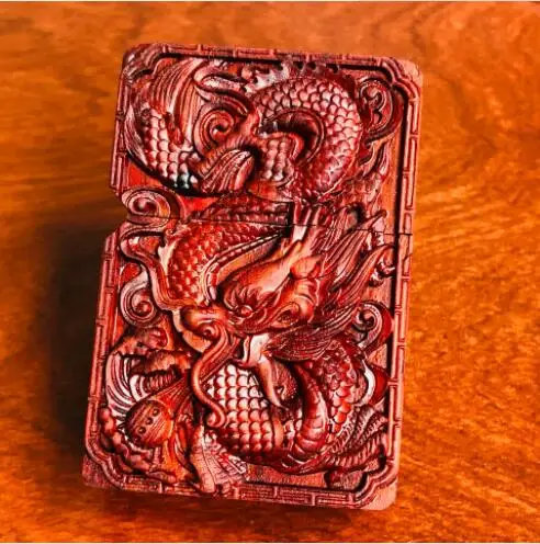 zorro Ретро латунный китайский стиль сандаловое дерево керосин Классическая зажигалка, дракон резьба по дереву подарочная коробка - Цвет: 14