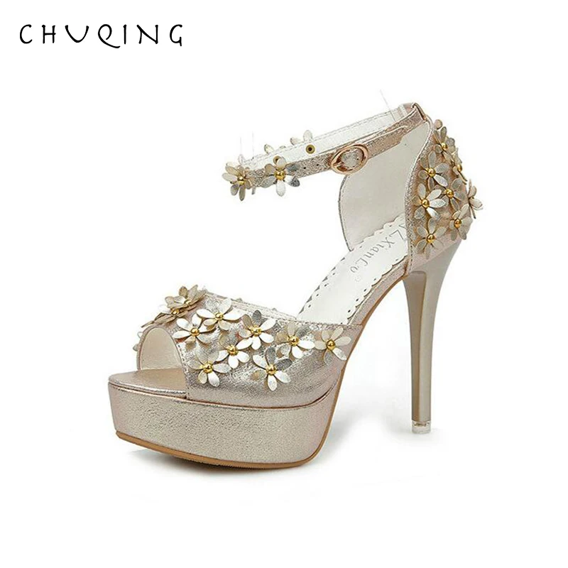 

CHUQING High-heeled Sandals Waterproof Platform Flower Stiletto Women's Shoes 2019 Summer New Women's Shoes