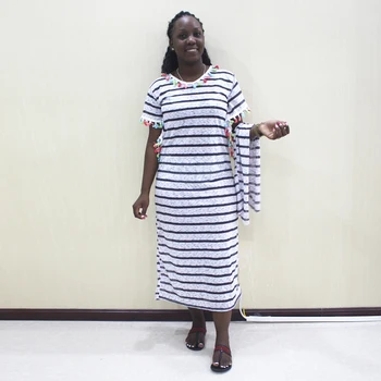 

Dashikiage Colorful Tassel Black And White Stripes Hollow Short Sleeve Slim Long Dress African Dashiki Dresses