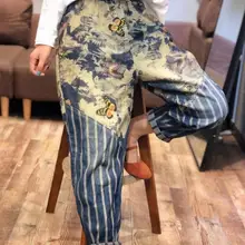 Осенние новые джинсы с принтом бабочки, женские винтажные свободные джинсы с эластичной резинкой на талии, большие размеры, джинсовые женские брюки p26