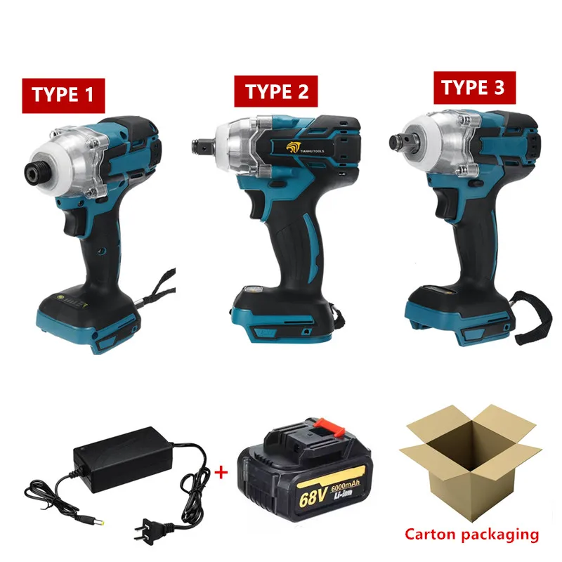 1set 18V 520Nm Cordless Impact Wrench Brushless Electric Wrench 9000mAh Li Battery Hand Drill Installation Power Tools With LED
