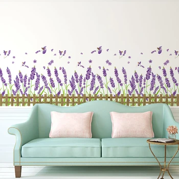 

[SHIJUEHEZI] Lavender Flower Baseboard Sticker DIY Purple Color Plant Mural Decals for House Living Room Bedroom Decoration