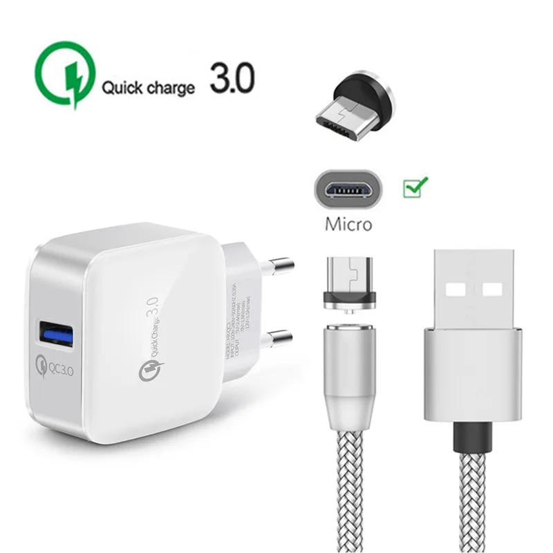 Untuk Samsung A10 M10 A6 J4 J7 LG G3S Q60 K50 W30 Ponsel QC 3.0 Cepat Charger + Magnetic Micro kabel USB Di Honor 9 Lite 8A 8X