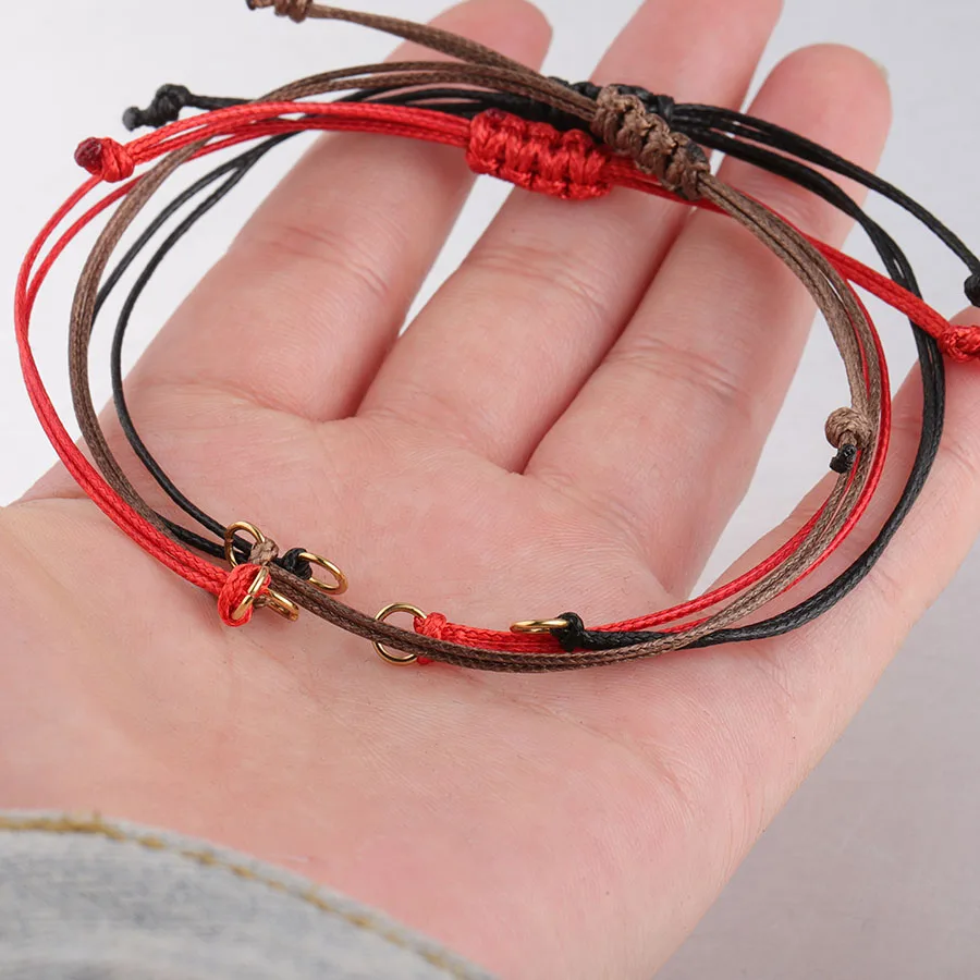 Fnixtar красный черный коричневый цвет Регулируемая Веревка Цепи Браслеты для женщин DIY ручной работы изготовление 5 шт./лот
