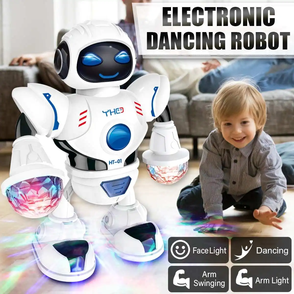 Mini Electronic Robot Hyun Dance Robot Smart Action Walking Led Flashing Lights Sounding Musical Kids Toy Gift for Child