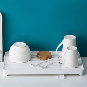 

Multi-function Drain Rack Tray Kitchen Plastic Dish Drainer Tray Rectangular Rack Creative Kitchen Holder Drying Rack For Dishes