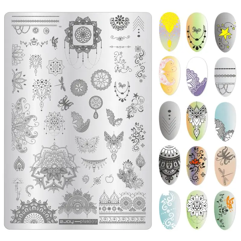 9,5x14 см пластины для штамповки ногтей штампы для ногтей изображения для ногтей шаблоны для дизайна ногтей штамп Konad штамповочная пластина маникюрные трафареты - Цвет: ZJOY PLUS 009
