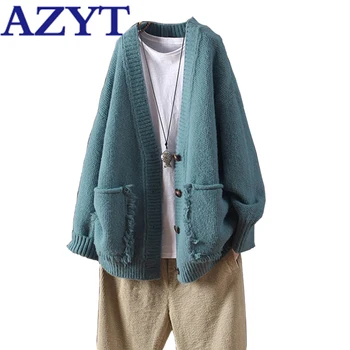 

AZYT New Tassel Pocket Knit Sweater Cardigan 2020 Harajuku Loose V Neck Female Knitshirt Jacket Women Winter Solid Cardigan Tops
