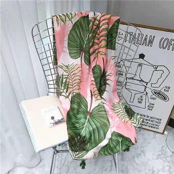 

Summer cotton silk scarf pink tonnilated green banana leaf thin travel sun beach beach sun-protected shawl women's scarf luxury