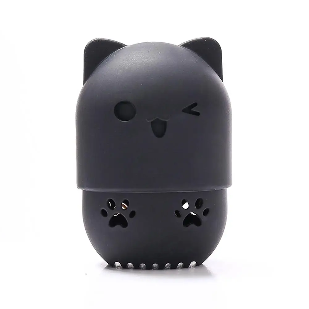 1Pcs Cat Shape Silicone Makeup Sponge Cleaner Cute Sponge Holder Case Portable Cosmetic Puff Capsule Carrying Case Make Up Tools - Color: black