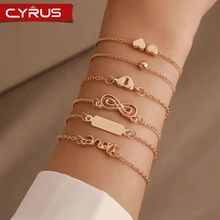 Комплект из 6 штук, винтажный браслет с брелоками для Для женщин надписью слова «сердце» детские браслет Mujer браслет в стиле бохо Золотые женские браслеты вечерние ювелирные изделия аксессуары