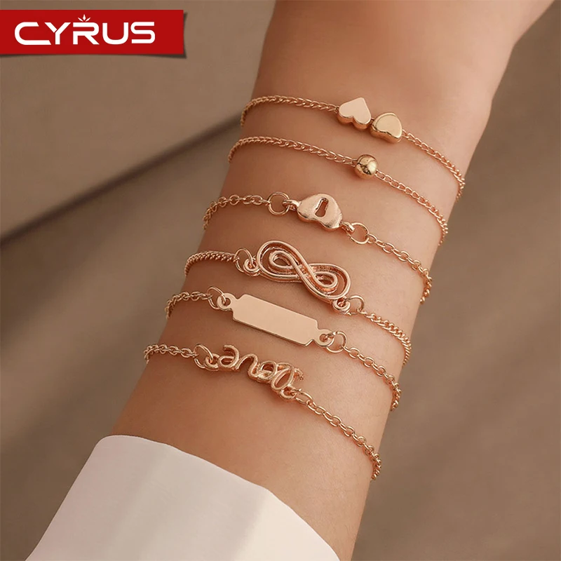 

6pcs Set Vintage Charm Bracelet for Women Letter Heart Bracelet Mujer Boho Bangle Gold Bracelets Femme Party Jewelry Accessories