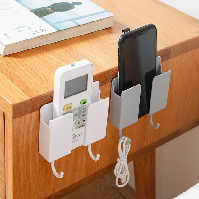 Wall Storage Shelf With Hooks Remote Control Multifunctional Stand