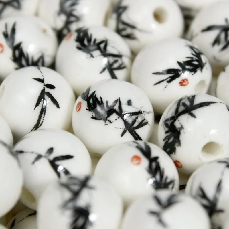 

20PCS/Lot 10mm Cerami Beads for Making Jewelry Ink Bamboo Pattern String Round bead for DIy Bracelet Necklace