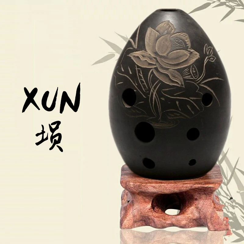 8 Holes Ocarina Black Hand Polished Fired Ceramic Xun Clay Xun Musical Instrument For Children Beginner