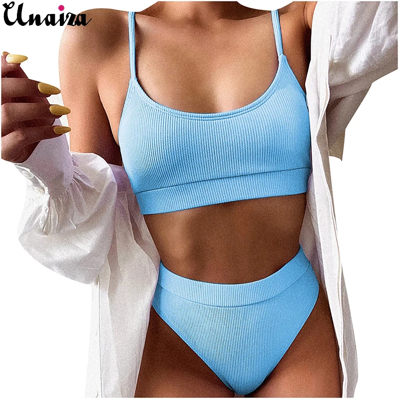 Unaiza-microbikini con realce para mujer, traje de baño femenino de un solo Color con realce, sin estampado, cintura baja