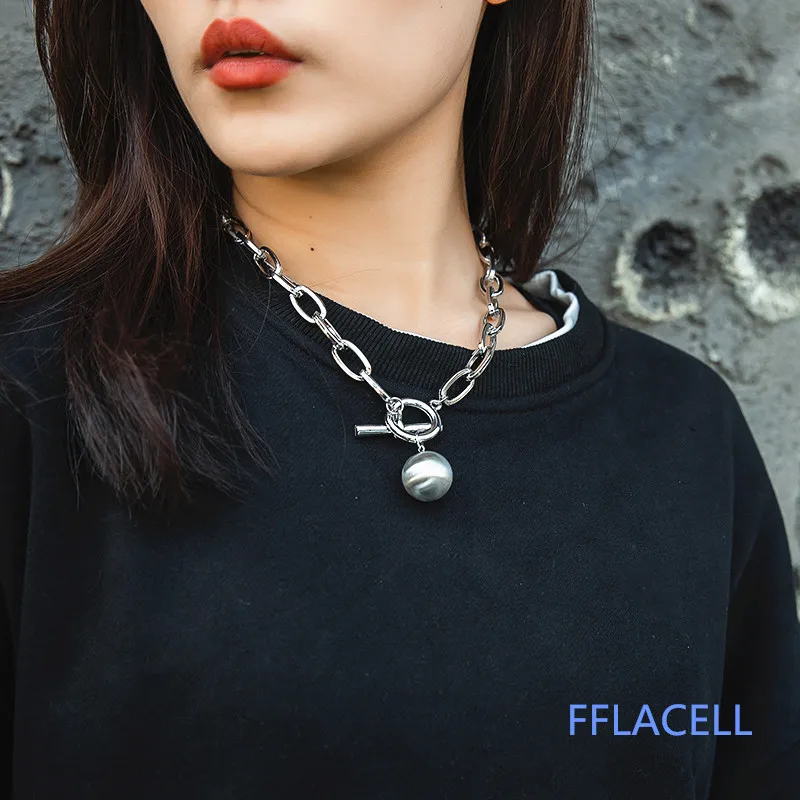 Pendant Necklaces Bracelet Charm Jewlery Punk Cool Hip-Hop Silver-Color Women Round-Ball