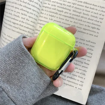 

Fashion Fluorescent green red transparent Earphone Case For Airpods case Headphone Cover For Air pods 2 Protection Soft Case