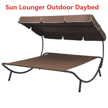 

200 x 173 x 135 cm Sun Lounger Outdoor Daybed with Awning Beach Chair for Campsite Backyard Furniture Chairs Weather Resistance