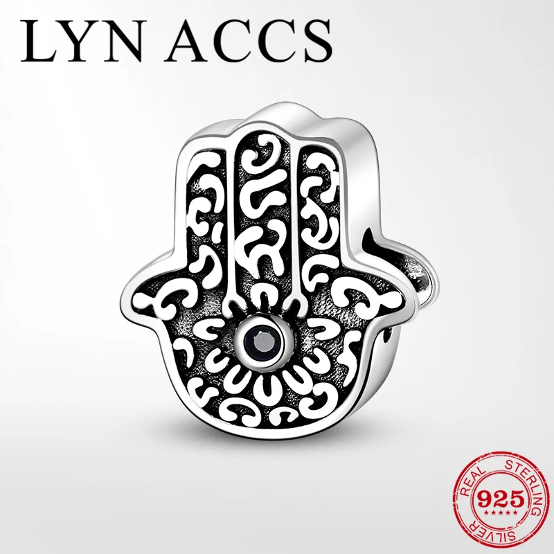 Authentic 925 Sterling Silver Exquisite pattern the hand of Fatima CZ Beads Charms fit Original LYNACCS Bracelets Fine Jewelry | Украшения