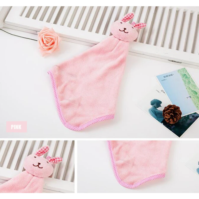 Baby Infant Coral Velvet Hand Towel Cartoon Animal Rabbit Kitchen Hanging Bath Wipe Towel Washcloths Kids Handkerchief