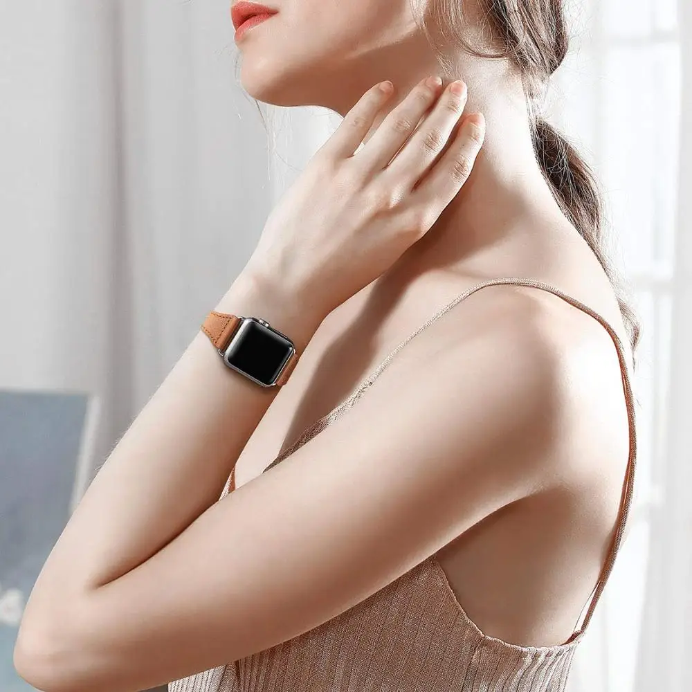 Тонкий женский ремешок для Apple watch 38 мм 42 iWatch 5 44 40 кожаный pulseira Браслет 4|Ремешки