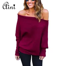 Осенне-зимний хлопковый свитер размера плюс, женский модный сексуальный свитер с открытыми плечами, свободный свитер с длинным рукавом размера плюс, пуловер, джемпер