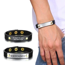 Кожаный браслет с гравировкой, настраиваемый для мужчин и женщин, подарок на Рождество