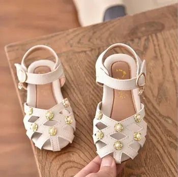 

Summer New Children Casual Sandals Leather Girls Princess Flat Heel Party Shoes Fashion Sequins Pearl Kids Sandals For Girls