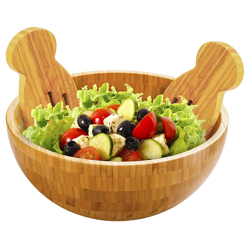 Bamboo Salad Bowl Round Serving Bowl Large Capacity Fruit Bowl Kitchen